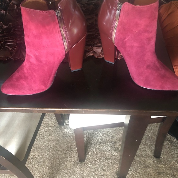 Burgundy Suede And Leather Booties - Picture 4 of 4